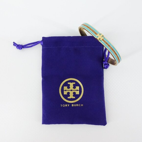 Tory Burch Kira Pave Enamel Hinge Bracelet Antique Brass/Blue Multi OS - Picture 12 of 14